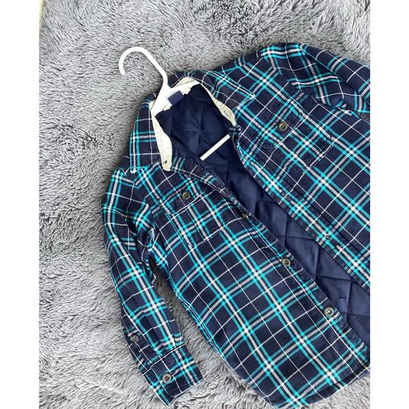 Gapkids Boys Quilted Lined Plaid Button‎ Front Jacket Winter Blue Green Size XS - Picture 2 of 10